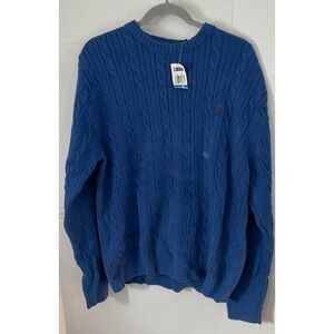 Chaps Mens Blue Cable Knit Crewneck Sweater XL Cotton